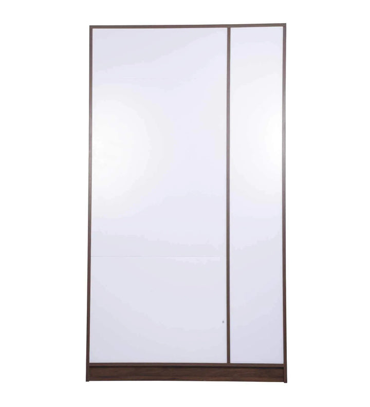 Omkarwood Vesta 2-Door Engineered Wood Wardrobe with Drawer & Open Shelves – Walnut & White Finish