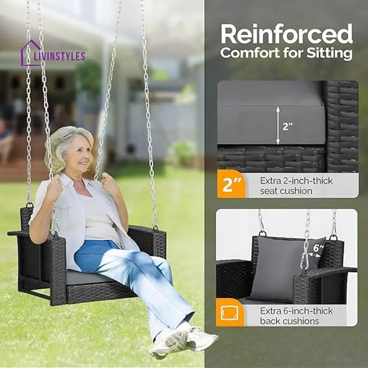 Trellis Single Seater Hanging Swing Without Stand For Balcony Garden Swing (Black) - Swings