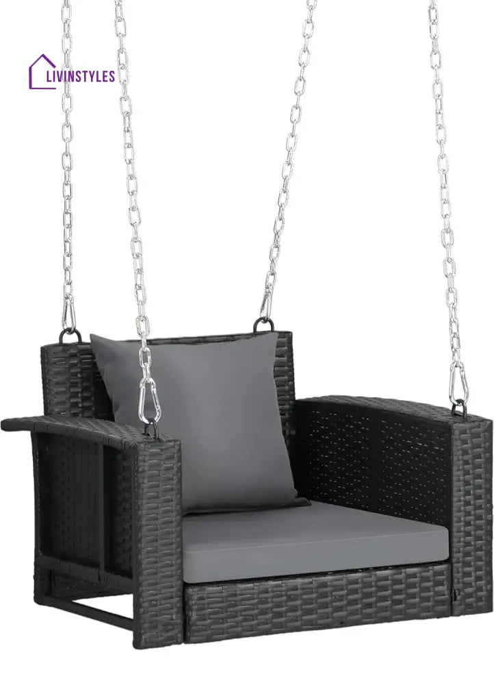 Trellis Single Seater Hanging Swing Without Stand For Balcony Garden Swing (Black) - Swings