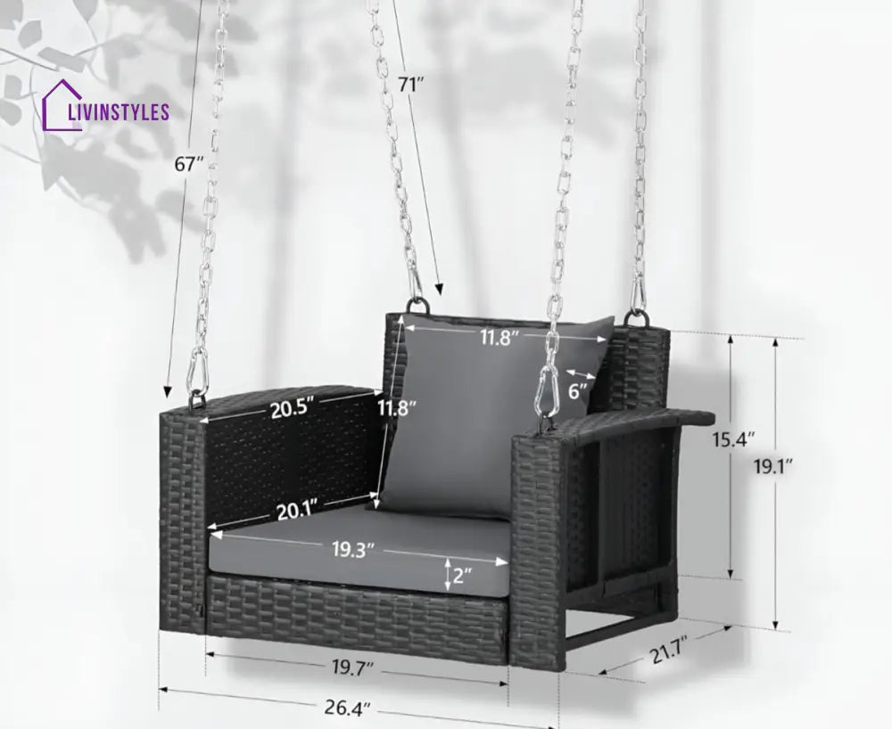 Trellis Single Seater Hanging Swing Without Stand For Balcony Garden Swing (Black) - Swings
