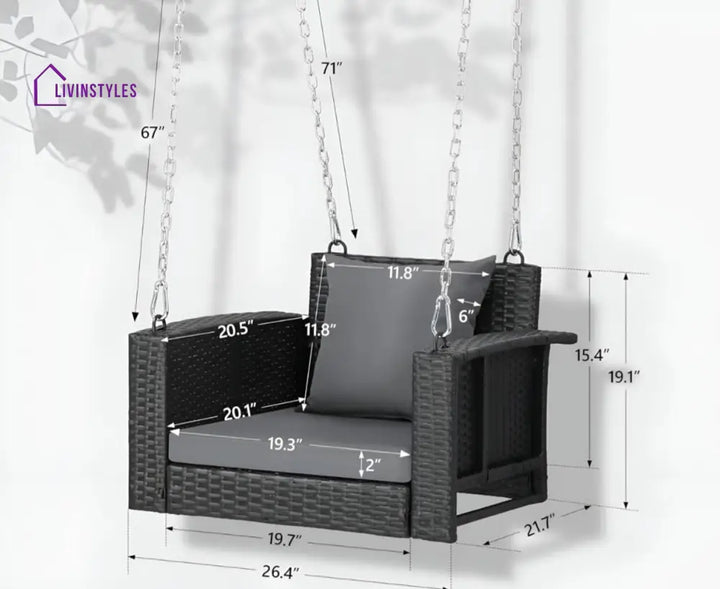 Trellis Single Seater Hanging Swing Without Stand For Balcony Garden Swing (Black) - Swings