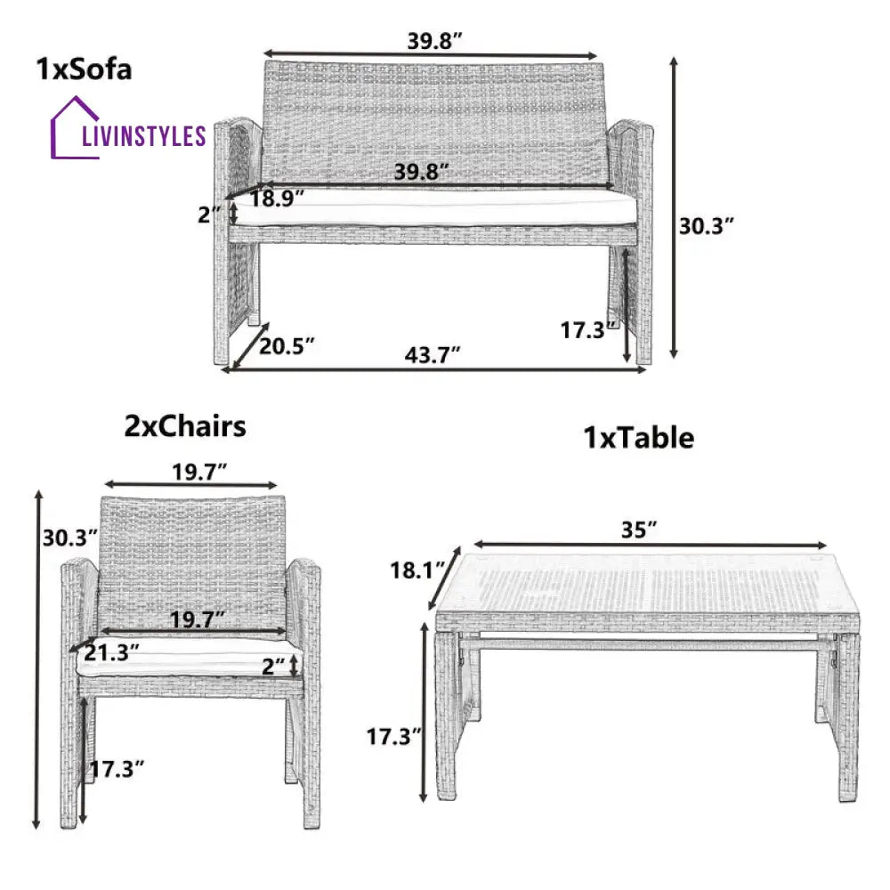 Trevisan Outdoor Sofa Set 2 Seater 2 Single seater and 1 Center Table (Brown + White) - Sofa Sets