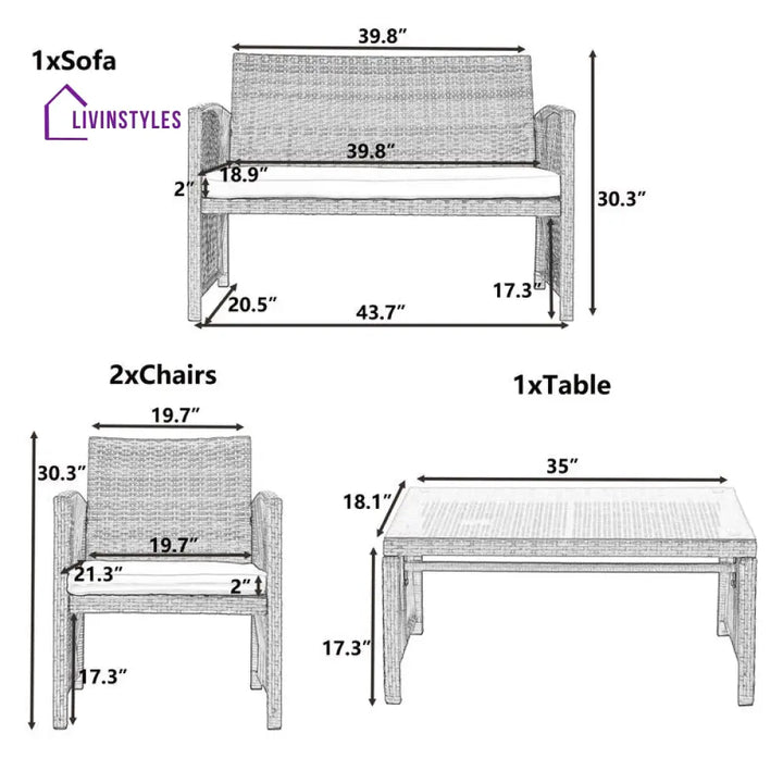 Trevisan Outdoor Sofa Set 2 Seater 2 Single seater and 1 Center Table (Brown + White) - Sofa Sets