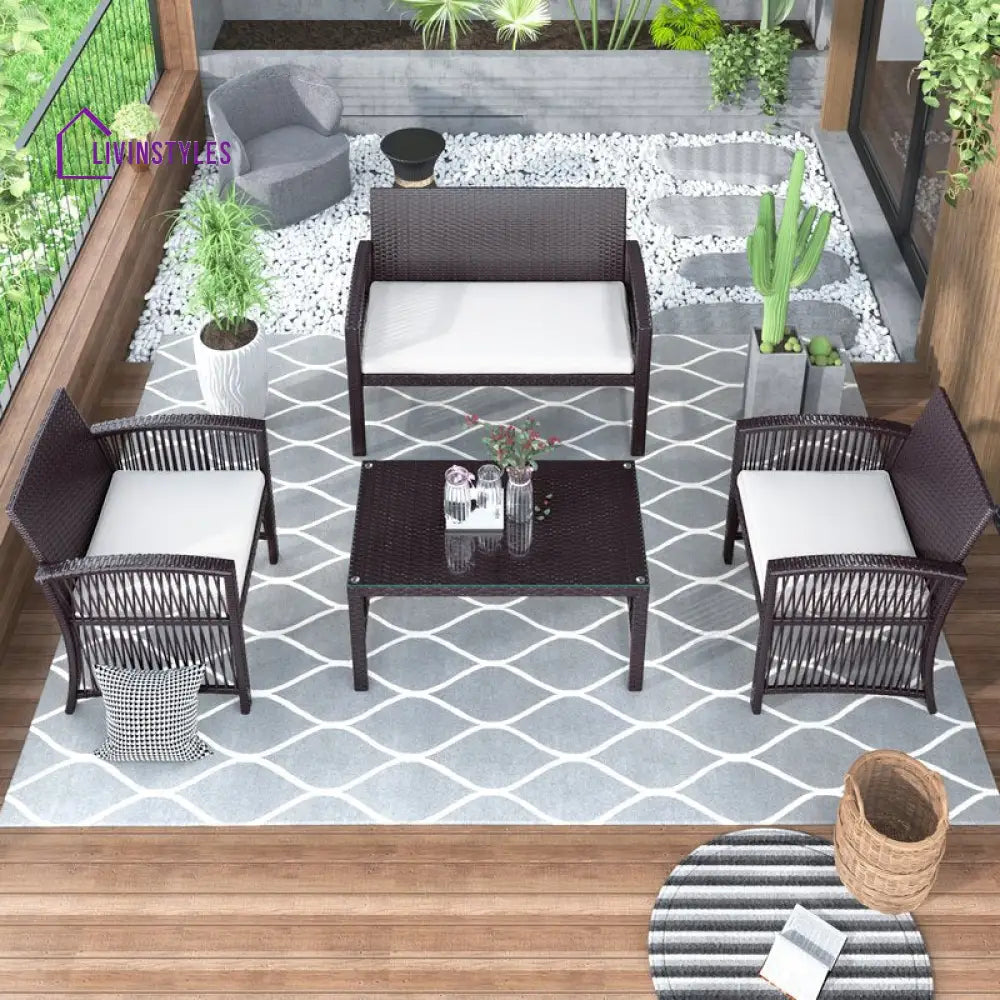 Trevisan Outdoor Sofa Set 2 Seater 2 Single seater and 1 Center Table (Brown + White) - Sofa Sets