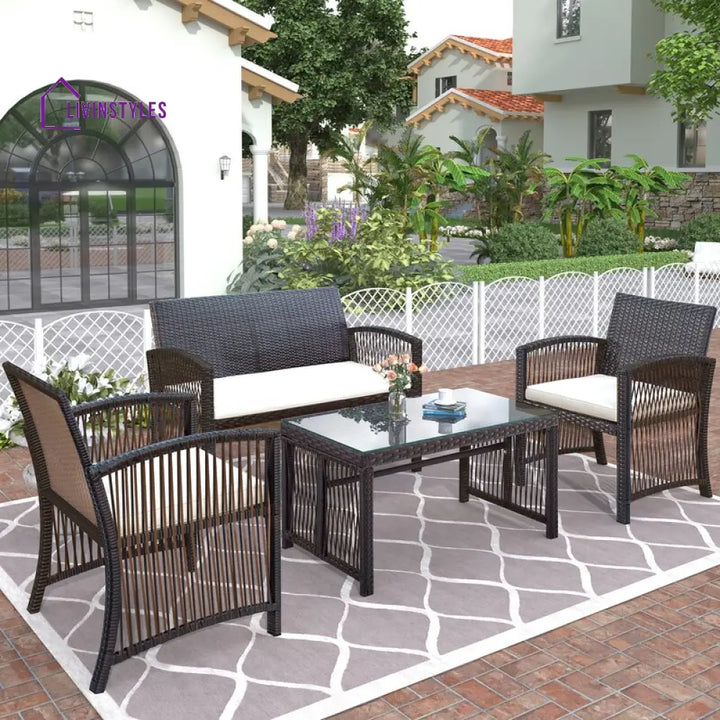 Trevisan Outdoor Sofa Set 2 Seater 2 Single seater and 1 Center Table (Brown + White) - Sofa Sets
