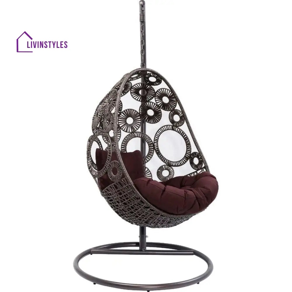 Trevisan Single Seater Hanging Swing With Stand For Balcony Garden Swing (Dark Brown) - Swings