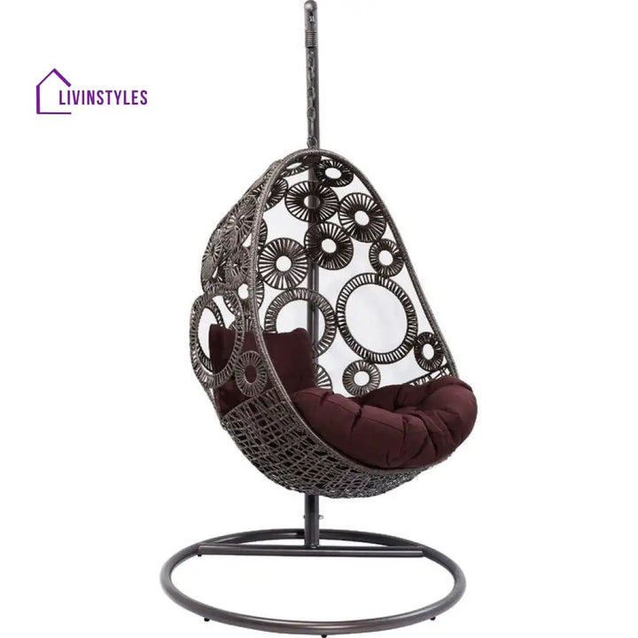Trevisan Single Seater Hanging Swing With Stand For Balcony Garden Swing (Dark Brown) - Swings