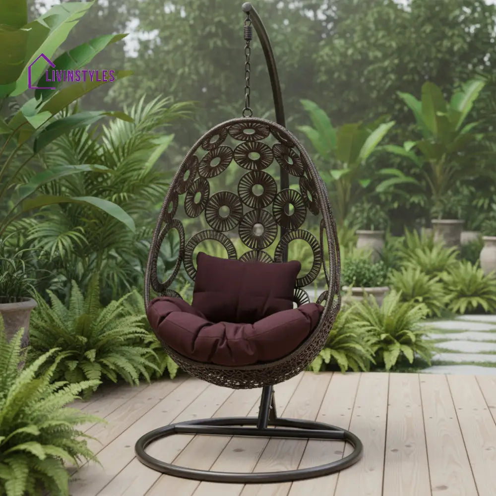 Trevisan Single Seater Hanging Swing With Stand For Balcony Garden Swing (Dark Brown) - Swings