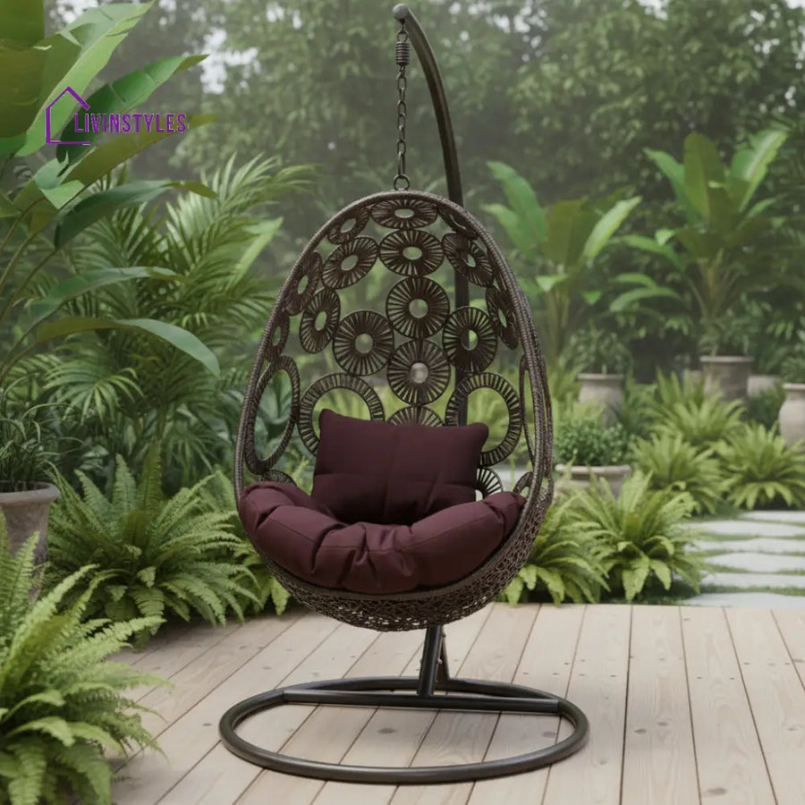 Trevisan Single Seater Hanging Swing With Stand For Balcony Garden Swing (Dark Brown) - Swings