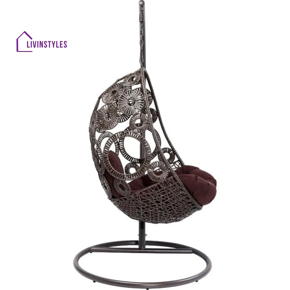 Trevisan Single Seater Hanging Swing With Stand For Balcony Garden Swing (Dark Brown) - Swings