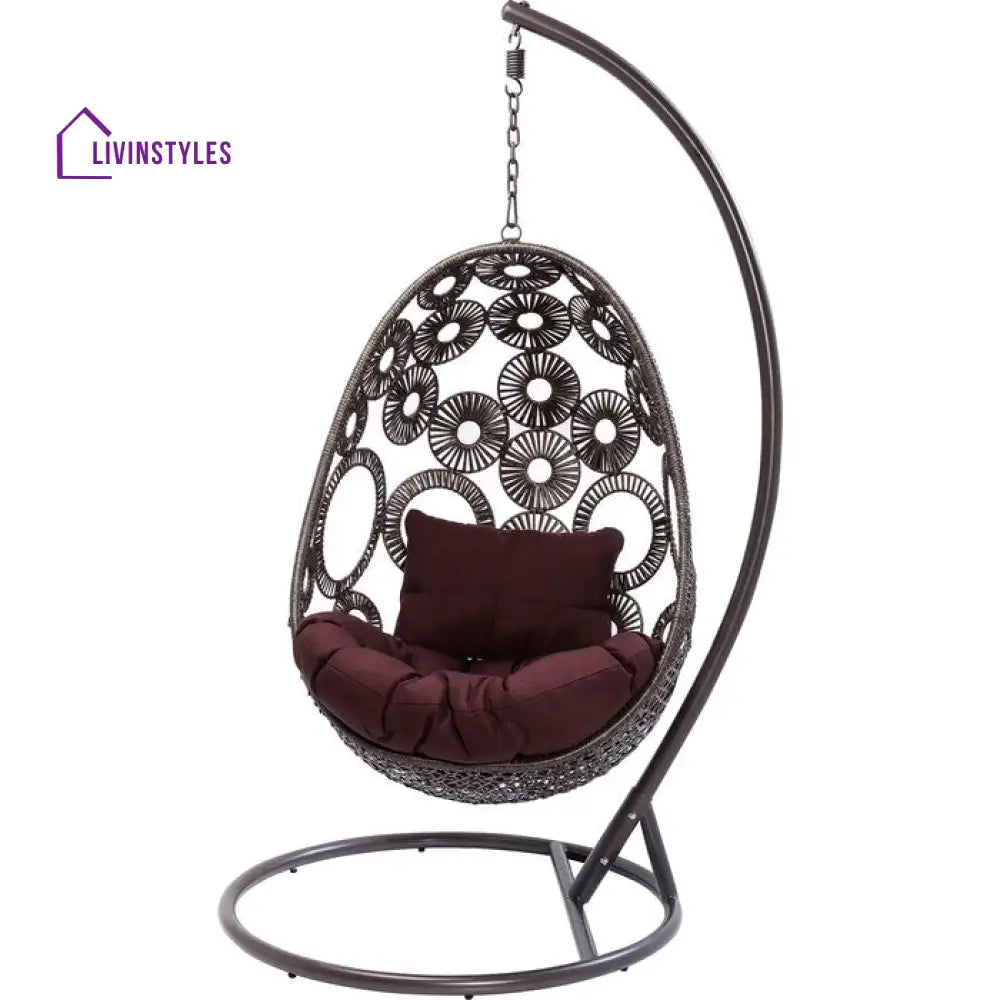 Trevisan Single Seater Hanging Swing With Stand For Balcony Garden Swing (Dark Brown) - Swings