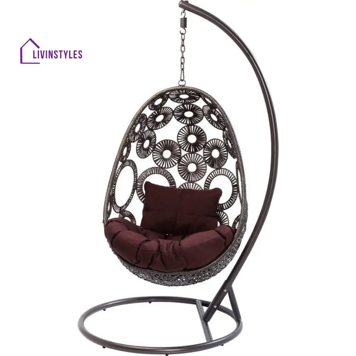 Trevisan Single Seater Hanging Swing With Stand For Balcony Garden Swing (Dark Brown) - Swings