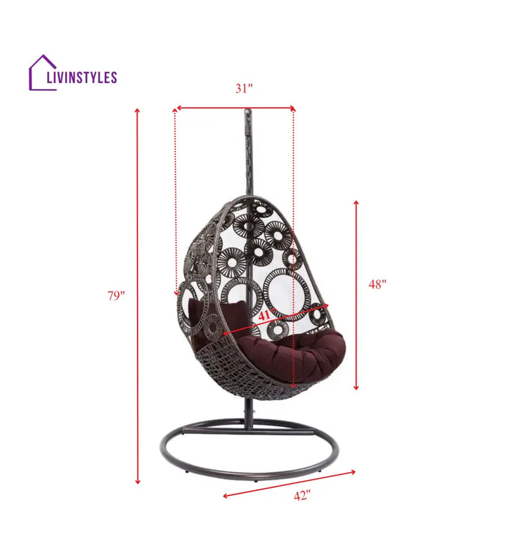 Trevisan Single Seater Hanging Swing With Stand For Balcony Garden Swing (Dark Brown) - Swings