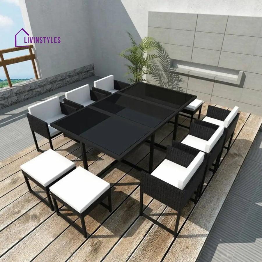 Trevisani Outdoor Patio Dining Set 6 Chairs 4 Ottoman and 1 Table (Black) - Dining sets