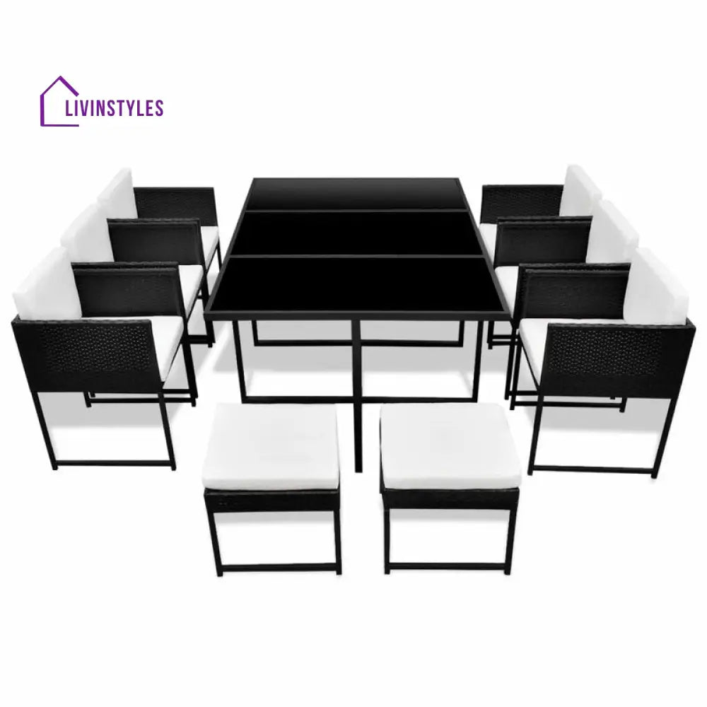 Trevisani Outdoor Patio Dining Set 6 Chairs 4 Ottoman and 1 Table (Black) - Dining sets