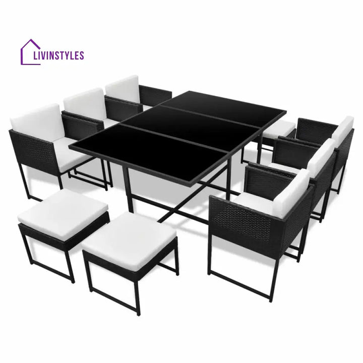 Trevisani Outdoor Patio Dining Set 6 Chairs 4 Ottoman and 1 Table (Black) - Dining sets