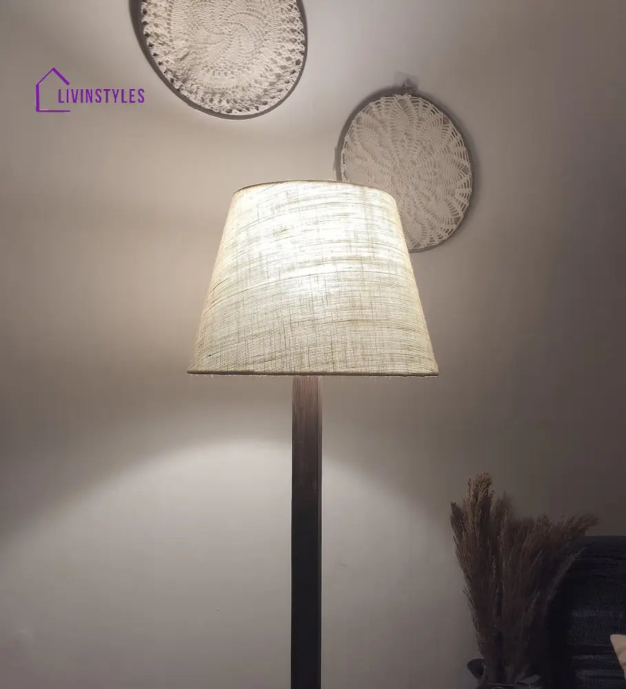 Trinca Wooden Floor Lamp With Brown Base And Jute Fabric Lampshade Lamps