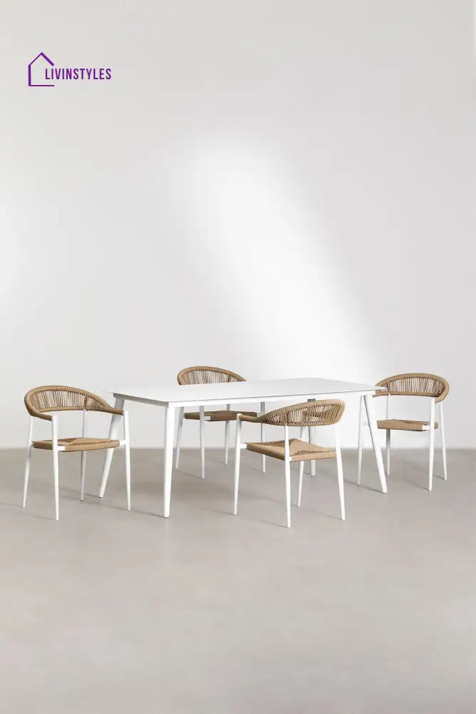 Trinidad Outdoor Patio Dining Seating Set 4 Chairs and 1 Table Set (White) Braided & Rope - Dining sets