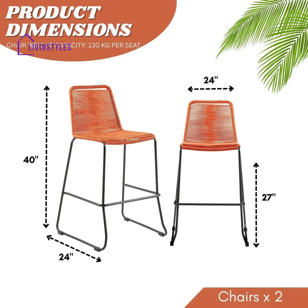 Trisha 2-Piece Outdoor Rope Bar Chairs – Stylish Comfort Built to Last - Bar Chairs
