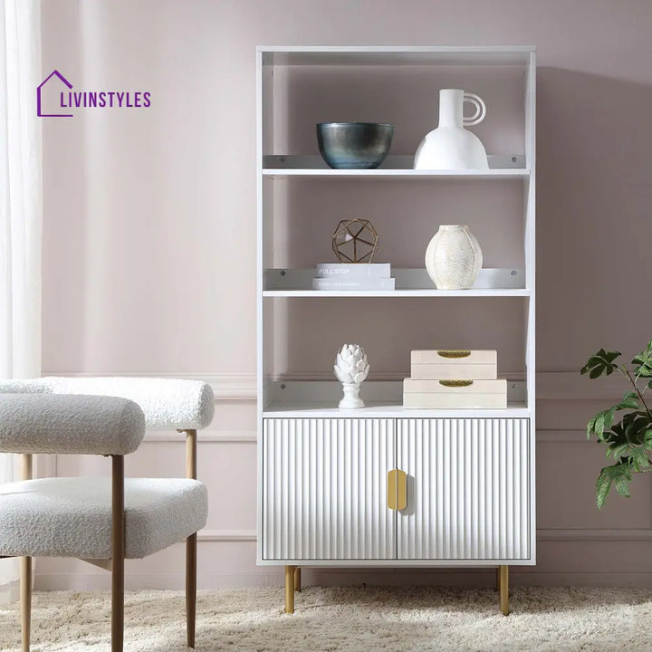 Richmond Ridged Tall Bookcase with Doors Matte White Bookcases & Shelves
