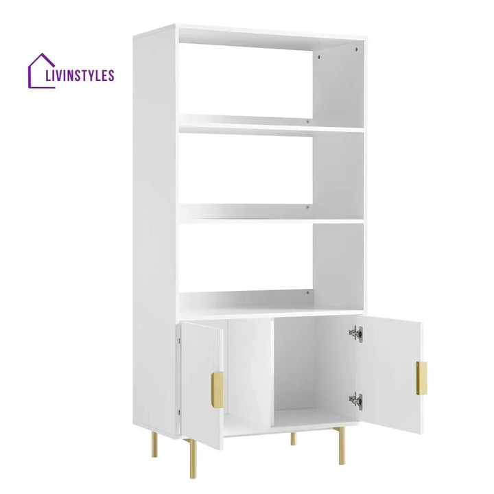 Richmond Ridged Tall Bookcase with Doors Matte White Bookcases & Shelves