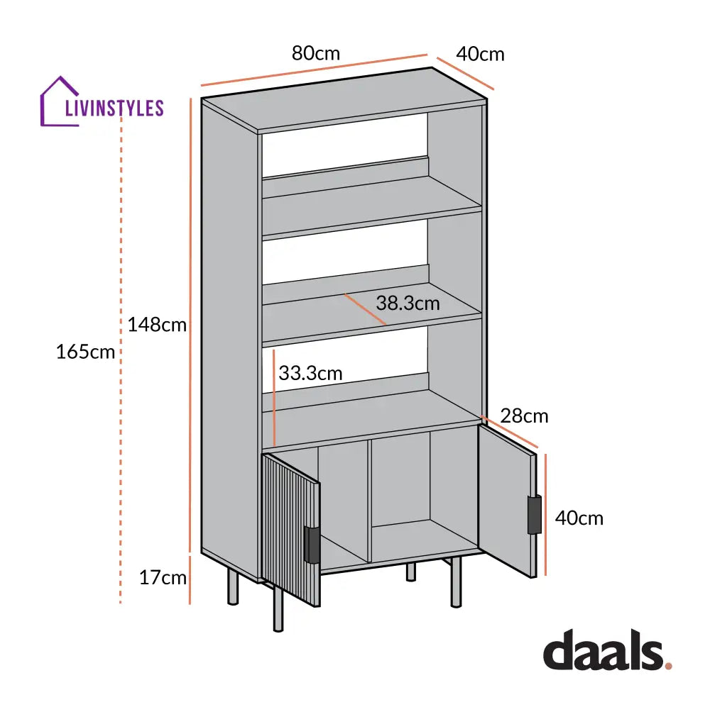 Richmond Ridged Tall Bookcase with Doors Matte White Bookcases & Shelves