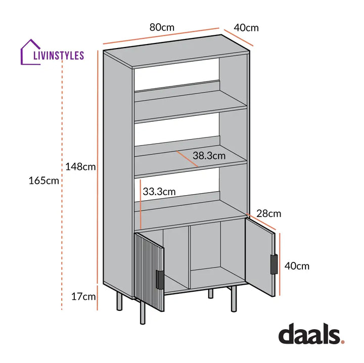 Richmond Ridged Tall Bookcase with Doors Matte White Bookcases & Shelves