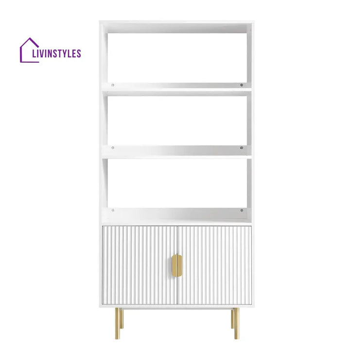 Richmond Ridged Tall Bookcase with Doors Matte White Bookcases & Shelves