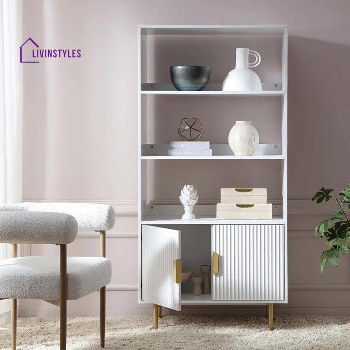 Richmond Ridged Tall Bookcase with Doors Matte White Bookcases & Shelves