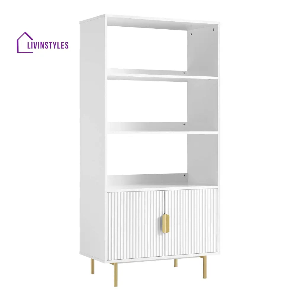Richmond Ridged Tall Bookcase with Doors Matte White Bookcases & Shelves