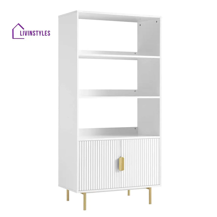 Richmond Ridged Tall Bookcase with Doors Matte White Bookcases & Shelves