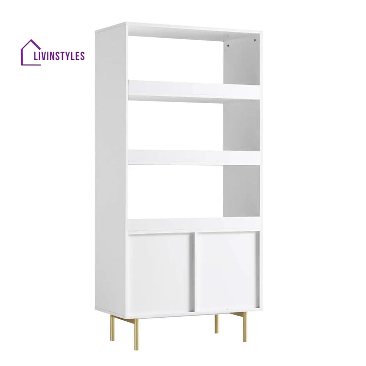 Richmond Ridged Tall Bookcase with Doors Matte White Bookcases & Shelves