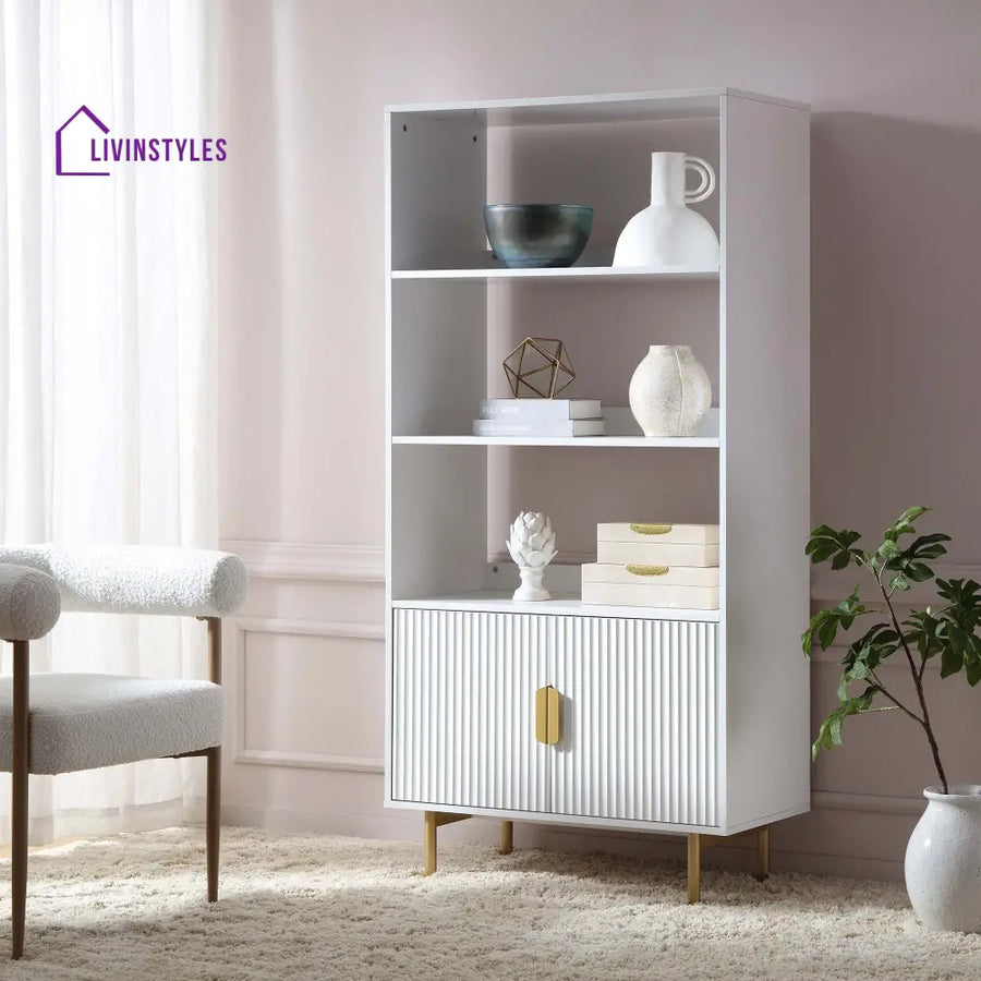 Richmond Ridged Tall Bookcase with Doors Matte White Bookcases & Shelves
