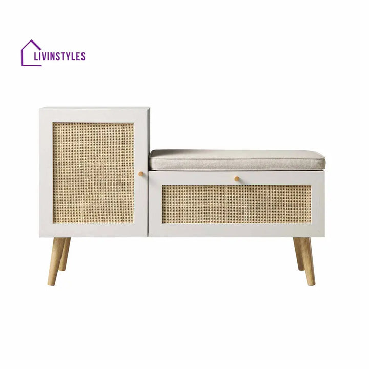 Frances Woven Rattan Storage Bench with Cushion White Cabinets & Chests