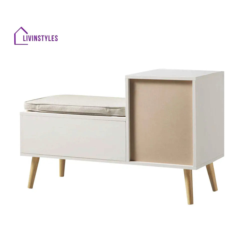 Frances Woven Rattan Storage Bench with Cushion White Cabinets & Chests