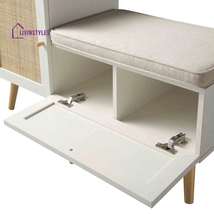 Frances Woven Rattan Storage Bench with Cushion White Cabinets & Chests