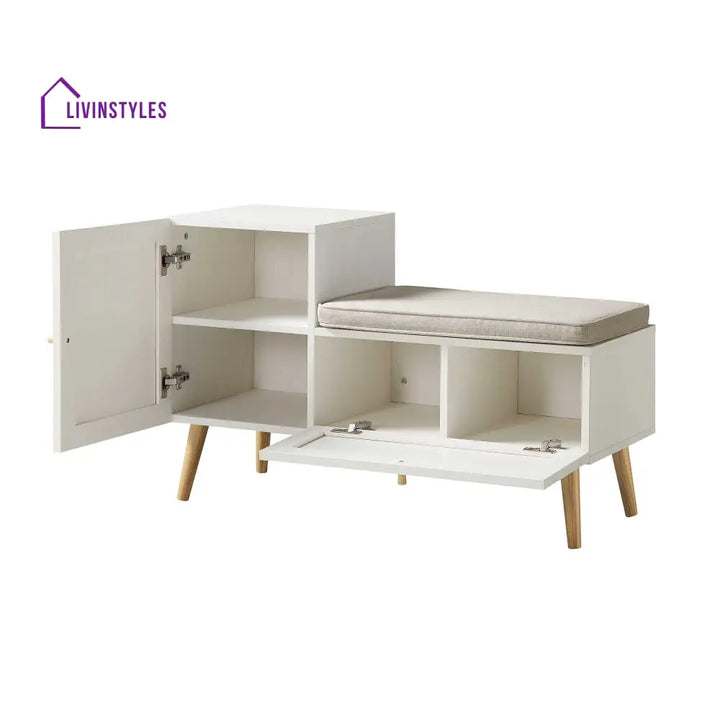 Frances Woven Rattan Storage Bench with Cushion White Cabinets & Chests