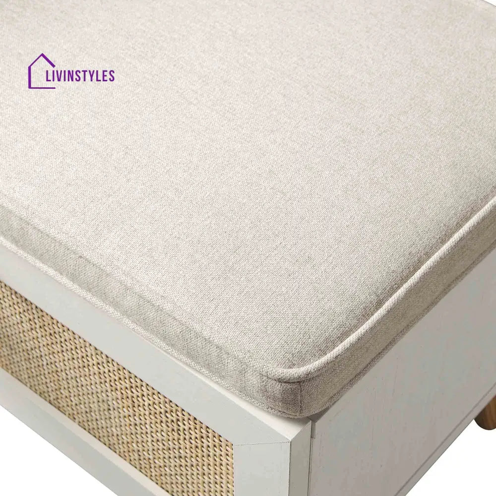 Frances Woven Rattan Storage Bench with Cushion White Cabinets & Chests