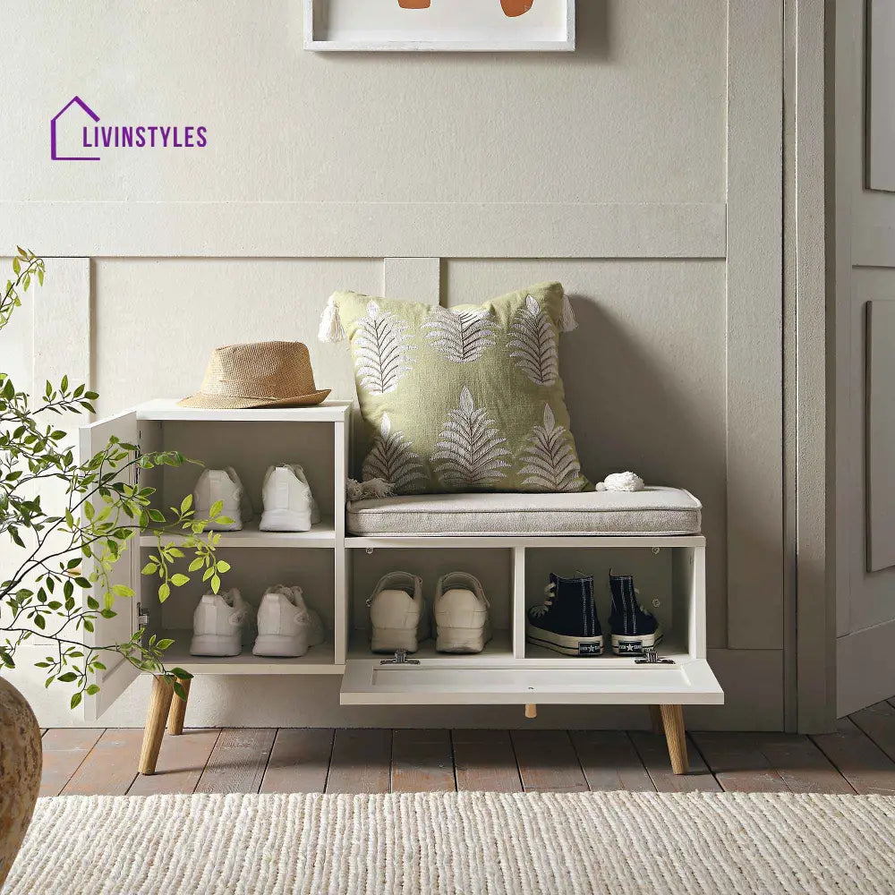 Frances Woven Rattan Storage Bench with Cushion White Cabinets & Chests