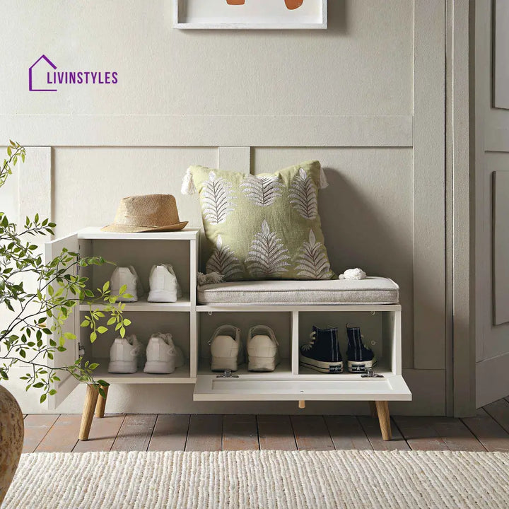 Frances Woven Rattan Storage Bench with Cushion White Cabinets & Chests
