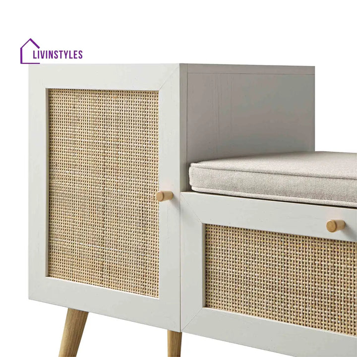 Frances Woven Rattan Storage Bench with Cushion White Cabinets & Chests
