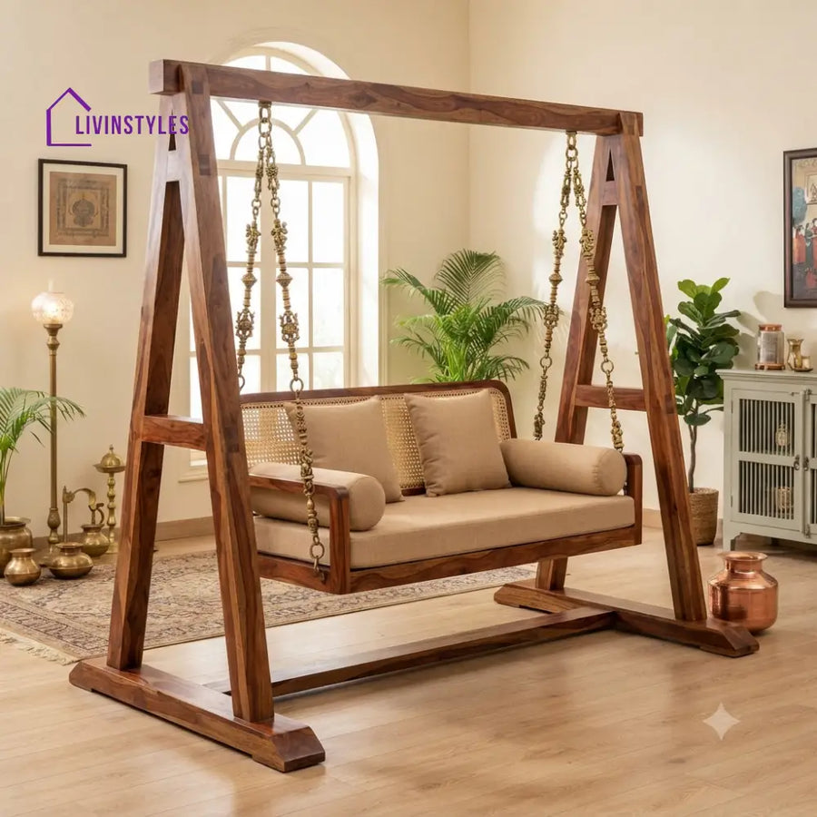Tristan 2 Seater Wooden Swing for Home | Wooden Jhula for home