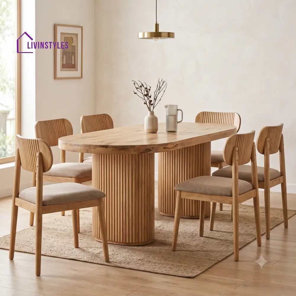 Tristan Premium Mango Wood 6 Seater Dining Table Set | Natural Finish