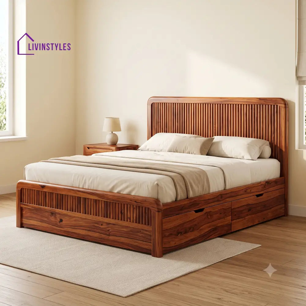 Tristan Premium Wooden Bed with Drawer Storage | King Size Bed & Queen Size Bed Online