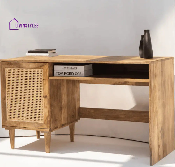 Broden Mango Wood & Rattan Study Table
