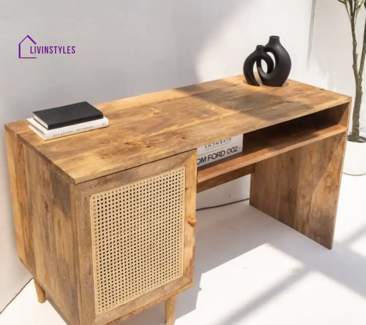 Broden Mango Wood & Rattan Study Table