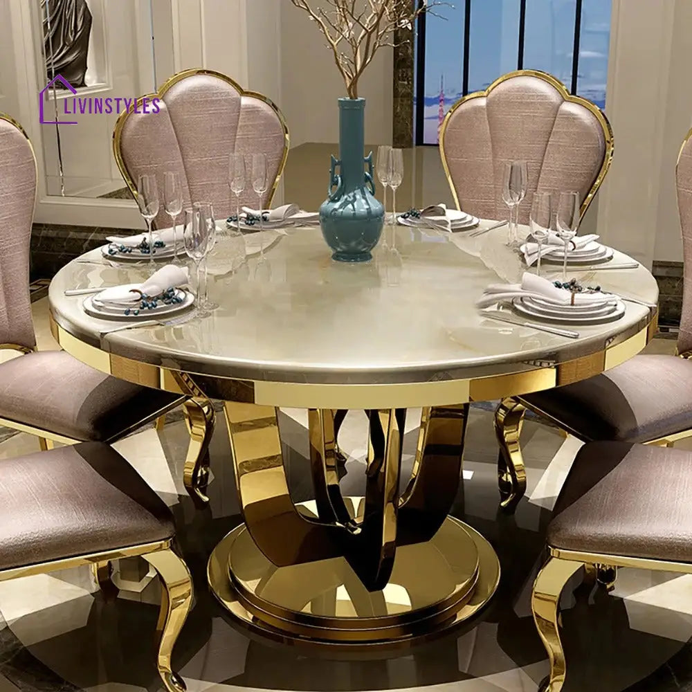 Trofim Stainless Steel Round Dining Table