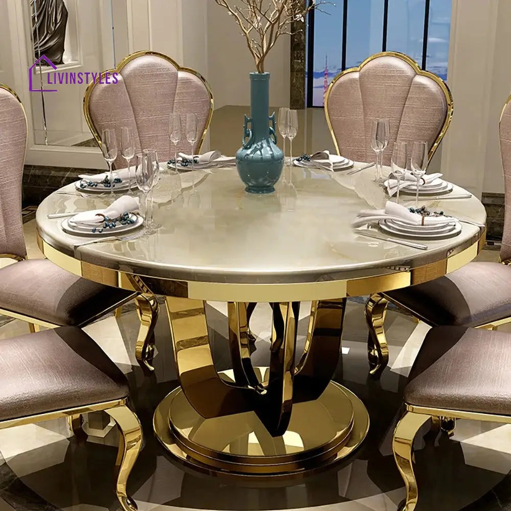 Trofim Stainless Steel Round Dining Table