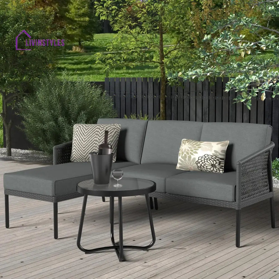Tryfone Outdoor Garden Balcony Sofa Set 4 Seater 1 Center Table Set (Dark Grey) - Sofa Sets