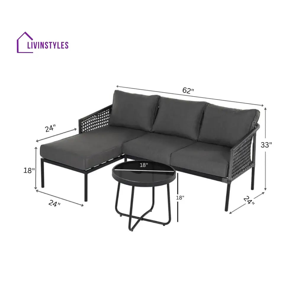 Tryfone Outdoor Garden Balcony Sofa Set 4 Seater 1 Center Table Set (Dark Grey) - Sofa Sets